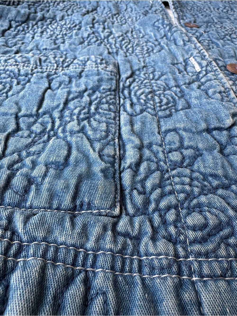 Coldwater Creek Quilted Floral Denim Jacket in Light Blue Tencel Cotton sz S - Picture 3 of 10